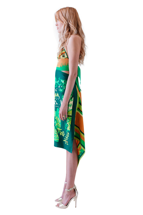 Vivian "Green Dream" Silk Scarf Dress
